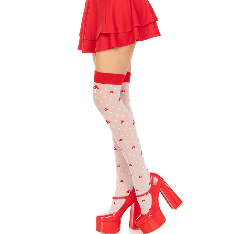 LEG AVENUE - MUSHROOM HIGH SOCKS RED/WHITE - Image 2