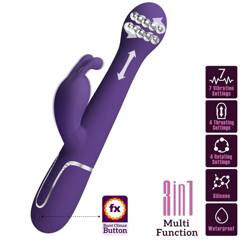 PRETTY LOVE - DEJON VIBRADOR RABBIT 3 EN 1 MULTIFUNCIÓN MORADO - Imagen 8