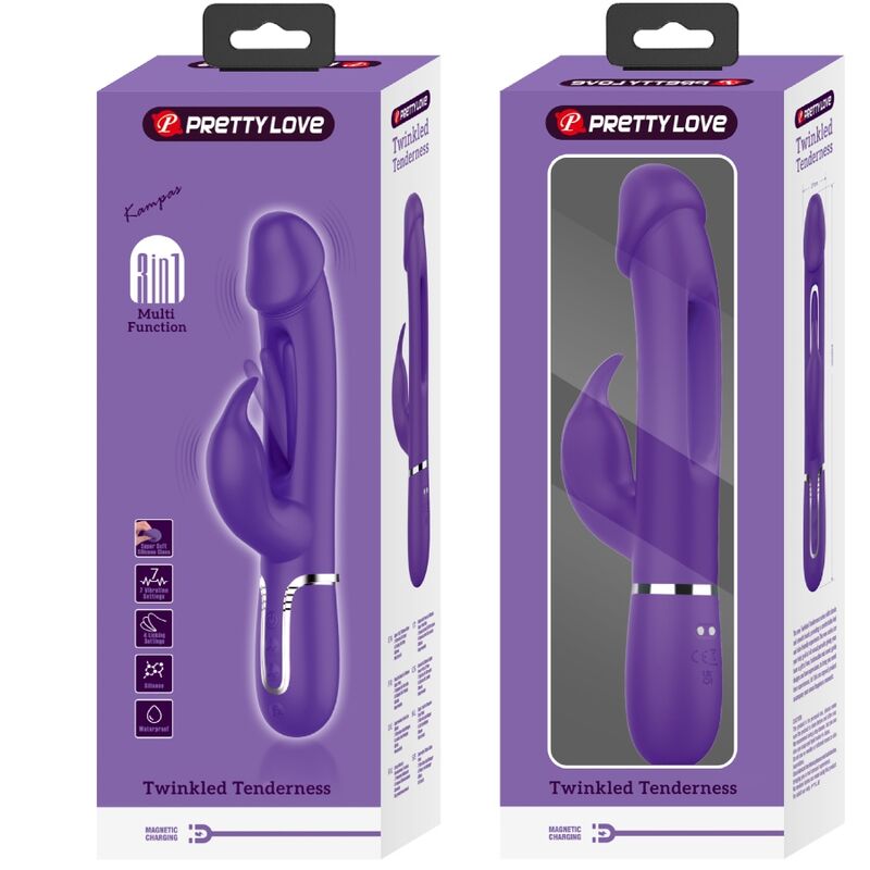 PRETTY LOVE - VIBRATEUR MULTIFONCTION 3 EN 1 KAMPAS RABBIT AVEC LANGUE VIOLET – Image 9
