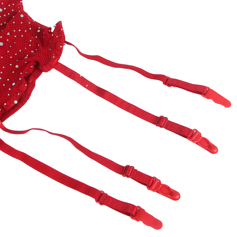 SUBBLIME - 952181 BODYSTOCKING RESILLE AVEC GANTS ET DIAMANTS ROUGE TAILLE UNIQUE – Image 8