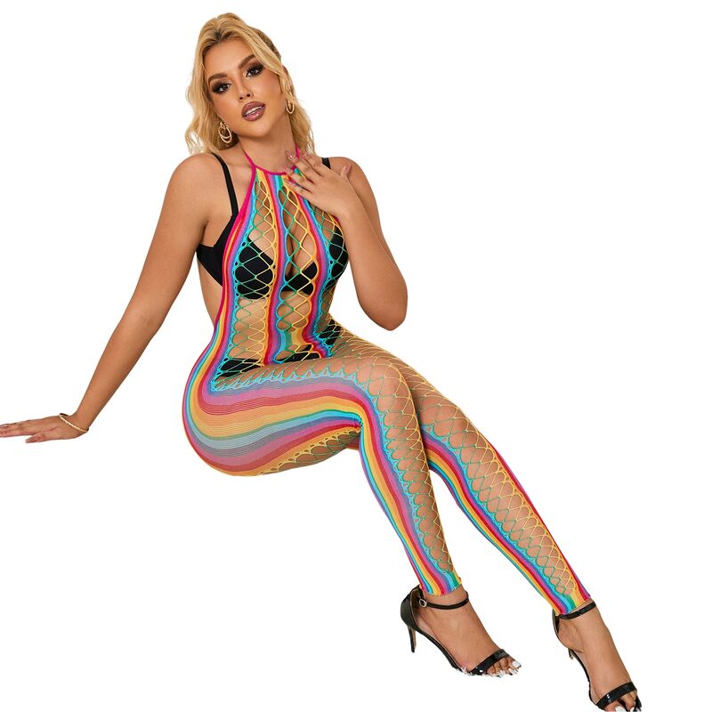 SUBBLIME - 952358 BODYSTOCKING CON COLLO ALTO IN RETE ARCOBALENO XS/M - immagine 7