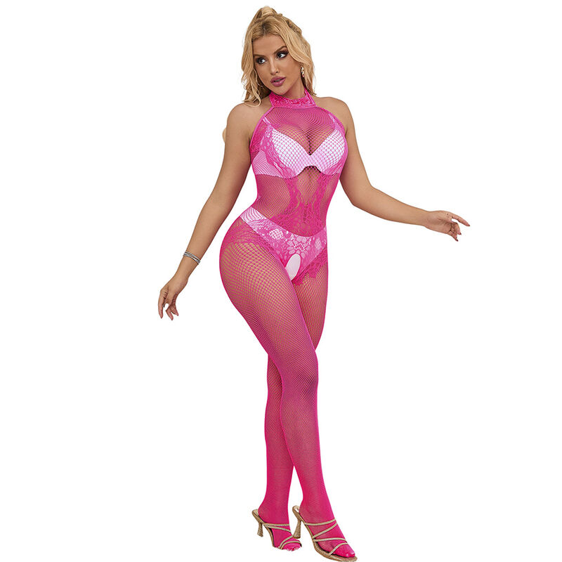 SUBBLIME - 952389 BODYSTOCKING RÉSILLE ET DENTELLE SANS FOURRURE AVEC COL MONTANT ROSE TAILLE UNIQUE – Image 11