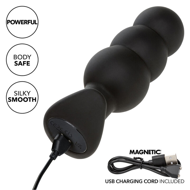 CALEXOTICS - ROCK BOTTOM PLUG ANAL CON CUENTAS 10 VIBRACIONES SILICONA NEGRO - Imagen 4