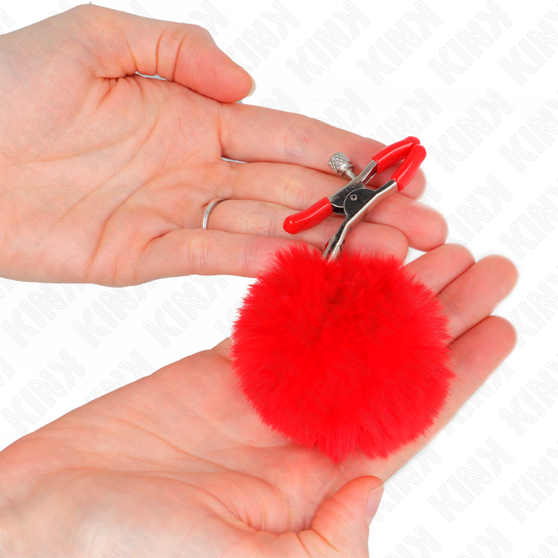 KINK - FAUX FUR BALL NIPPLE CLAMP RED 6 CM - Image 3