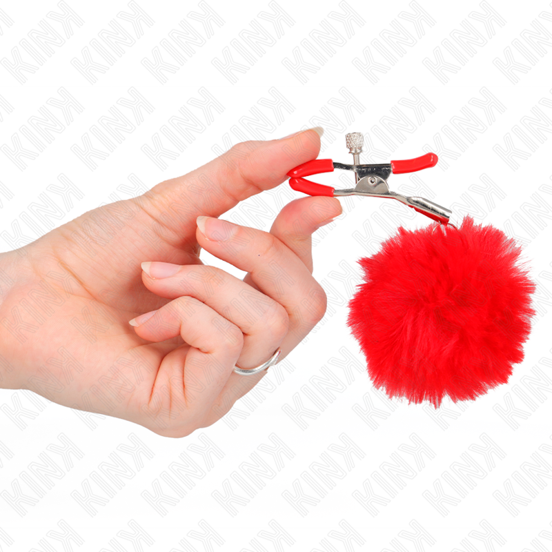 KINK - FAUX FUR BALL NIPPLE CLAMP RED 6 CM - Image 4