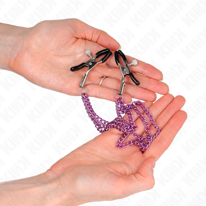 KINK - PINZAS PARA PEZONES CON TRIPLE CADENA VIOLETA 20/23/28 CM - Imagen 2