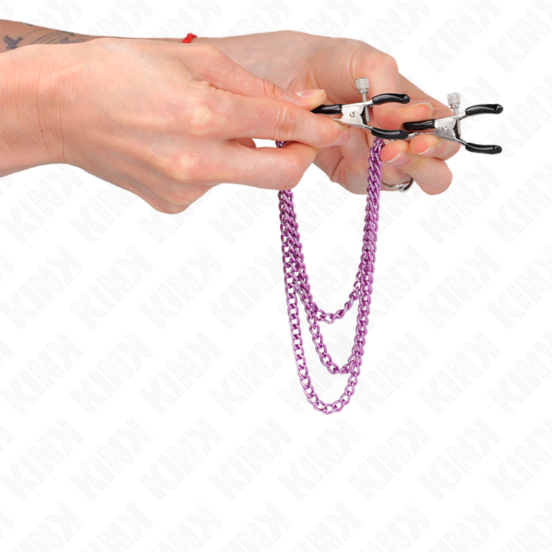 KINK - PINZAS PARA PEZONES CON TRIPLE CADENA VIOLETA 20/23/28 CM - Imagen 3