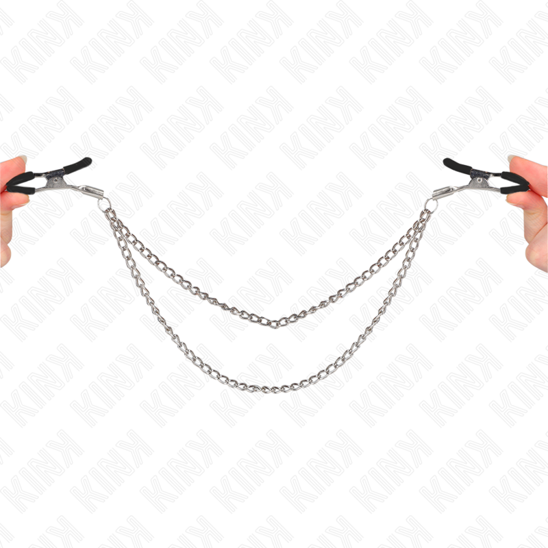 KINK - PINCES À TETEAUX AVEC 2 CHAÎNES ÉPAISSES ARGENT 20/23 CM – Image 5