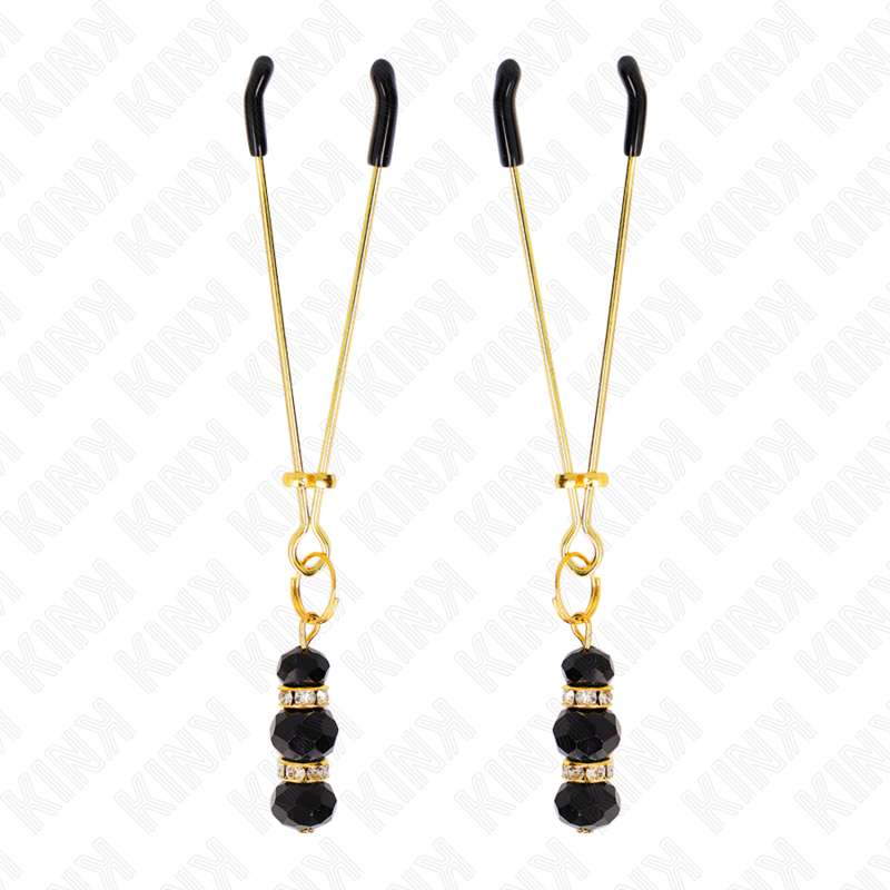 KINK - GOLD THIN NIPPLE CLAMPS WITH 3 BLACK GLASS BEADS 7 CM - Image 5
