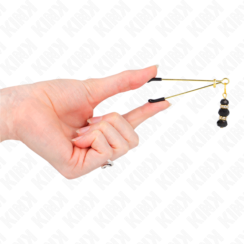 KINK - GOLD THIN NIPPLE CLAMPS WITH 3 BLACK GLASS BEADS 7 CM - Image 3