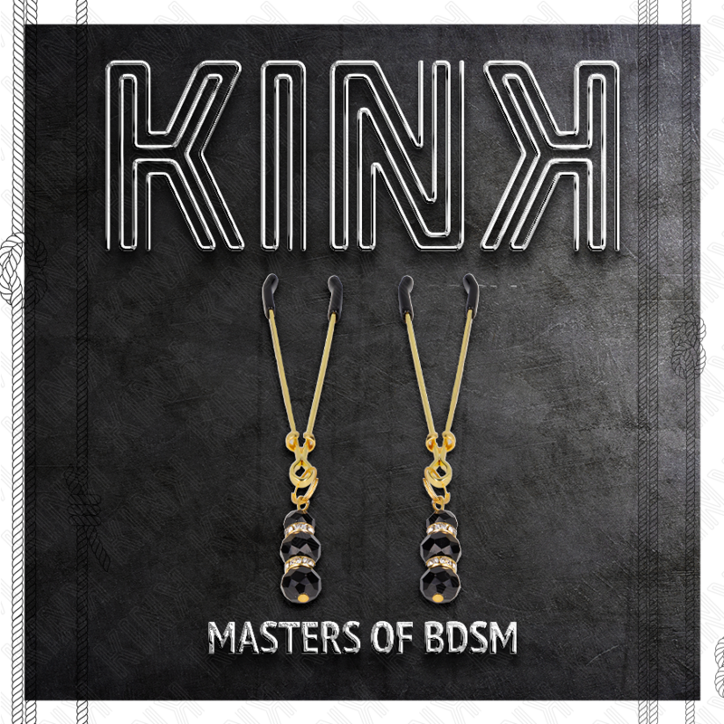 KINK - GOLD THIN NIPPLE CLAMPS WITH 3 BLACK GLASS BEADS 7 CM - Image 4