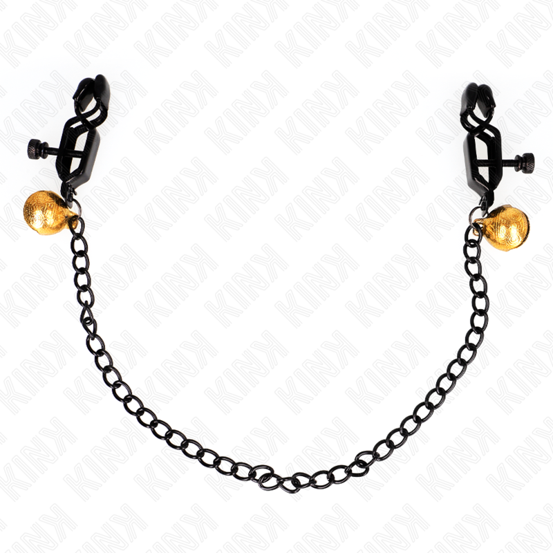KINK - PINZAS PARA PEZONES PLANAS NEGRO CON CASCABEL Y CADENA PLATEADO 30 CM - Imagen 5