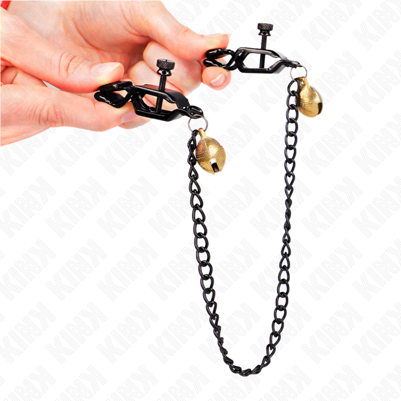 KINK - PINZAS PARA PEZONES PLANAS NEGRO CON CASCABEL Y CADENA PLATEADO 30 CM - Imagen 4