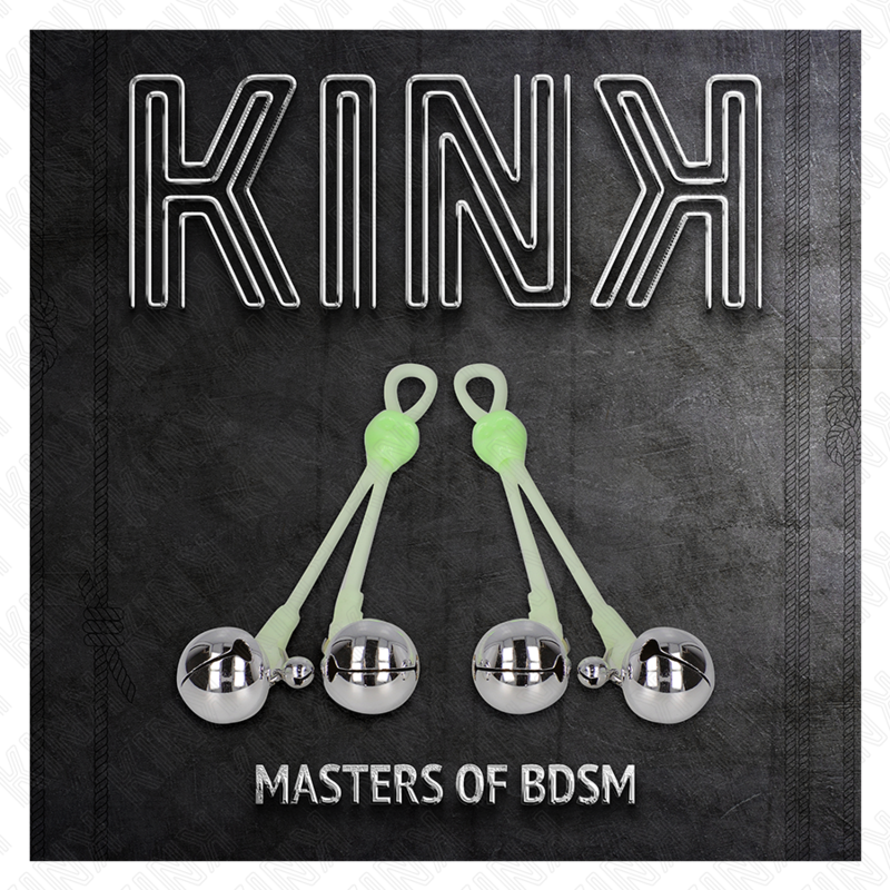 KINK - PINZAS PARA PEZONES LUMINOSAS FORMA CALABERA CON CASCABEL SONORO AJUSTABLE VERDE / PLATEADO - Imagen 4