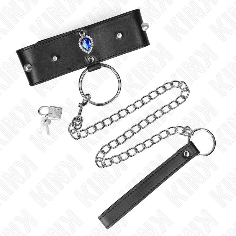 KINK - HALSKETTE 65 CM MIT BAND MIT BLAUEN DIAMANTEN VERSTELLBAR 36-43 CM X 5 CM – Bild 5