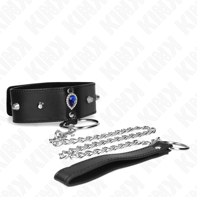 KINK - HALSKETTE 65 CM MIT BAND MIT BLAUEN DIAMANTEN VERSTELLBAR 36-43 CM X 5 CM – Bild 2