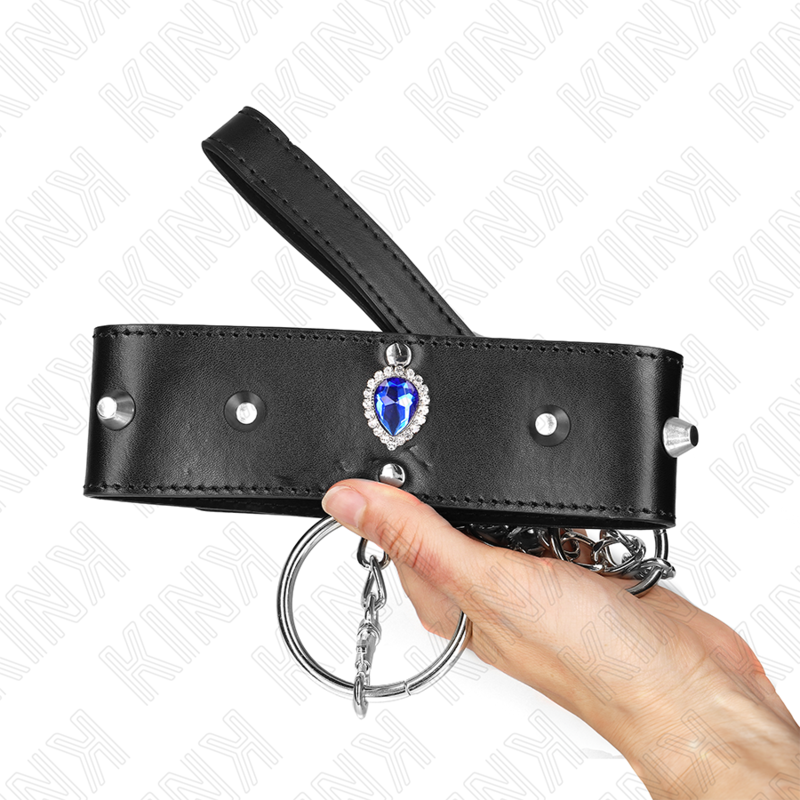 KINK - HALSKETTE 65 CM MIT BAND MIT BLAUEN DIAMANTEN VERSTELLBAR 36-43 CM X 5 CM – Bild 4