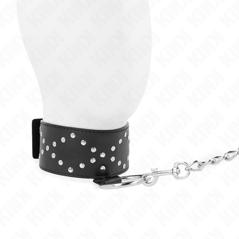 KINK - COLLIER 65 CM AVEC LAISSE AVEC CLOUS ARGENTÉS MODÈLE 3 RÉGLABLE 36-43 CM X 5 CM – Image 5