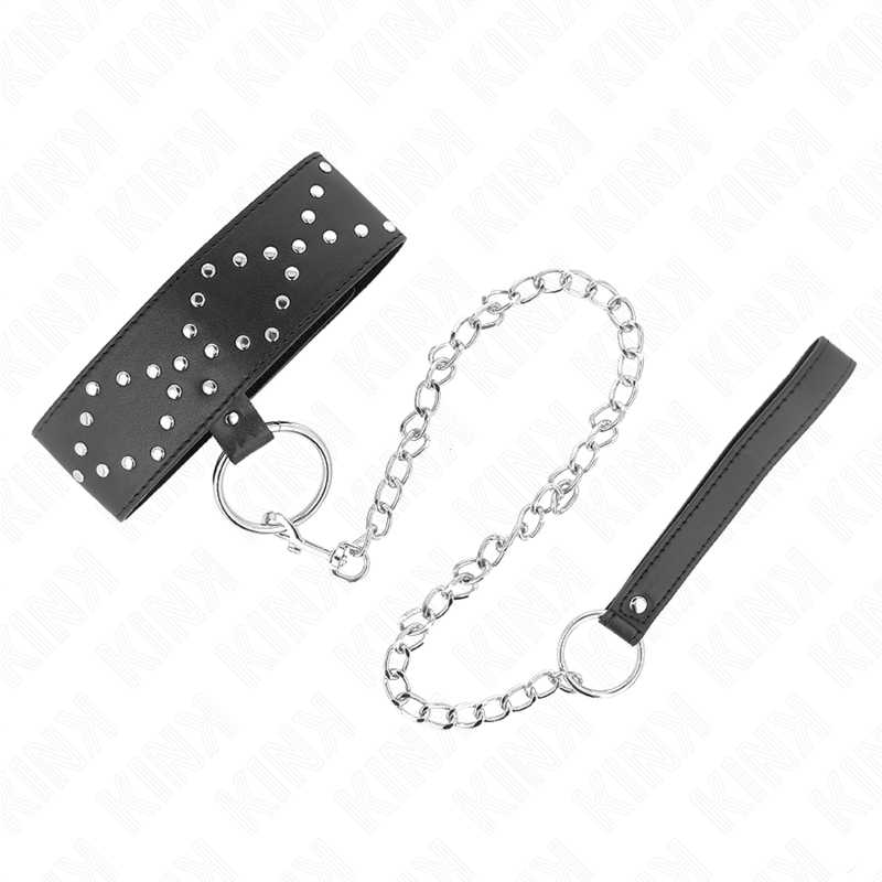 KINK - COLLIER 65 CM AVEC LAISSE AVEC CLOUS ARGENTÉS MODÈLE 3 RÉGLABLE 36-43 CM X 5 CM – Image 2