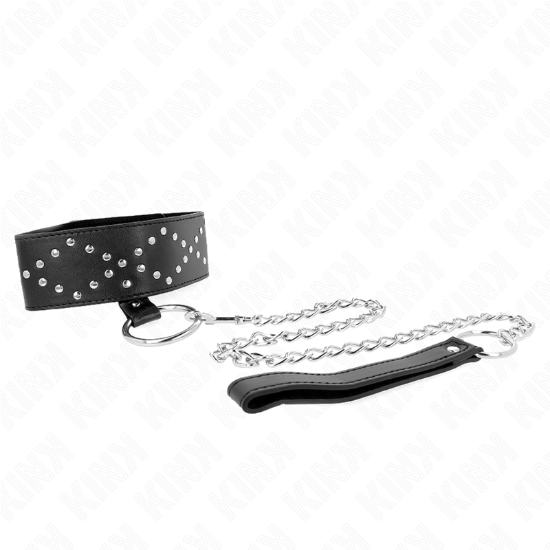 KINK - COLLIER 65 CM AVEC LAISSE AVEC CLOUS ARGENTÉS MODÈLE 3 RÉGLABLE 36-43 CM X 5 CM – Image 6