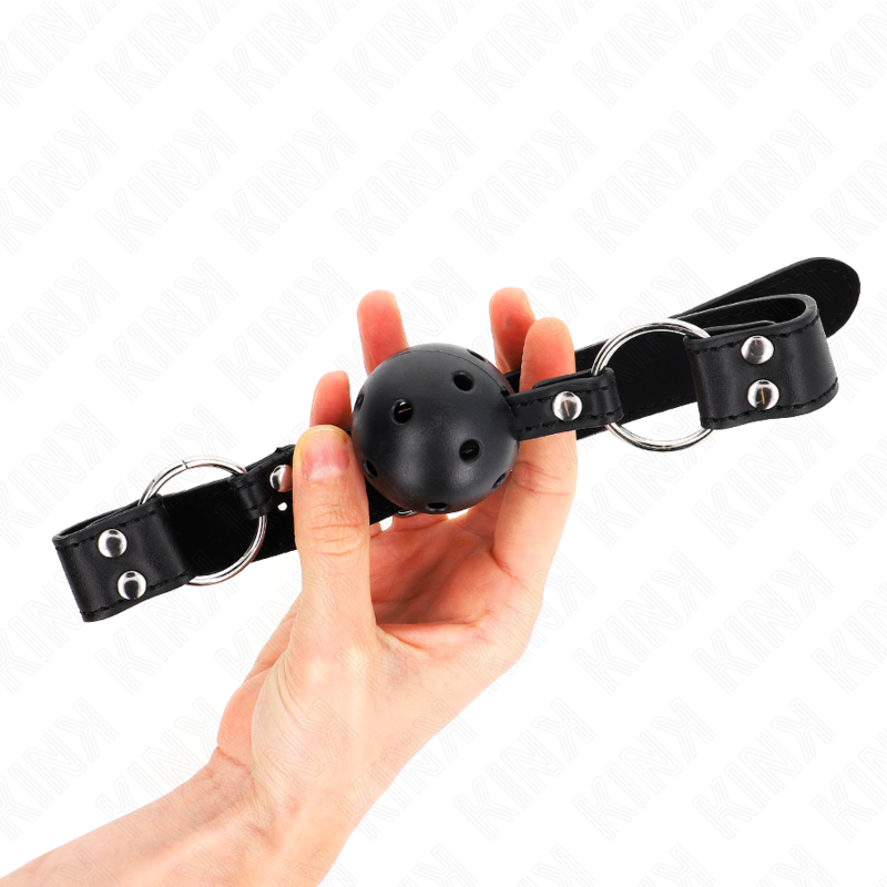KINK - ATMUNGSAKTIVER BALL 4 CM KNEBEL MIT DOPPELNIET MODELL 1 SCHWARZ 62,5 x 2,5 CM VERSTELLBAR 42-58 CM – Bild 4