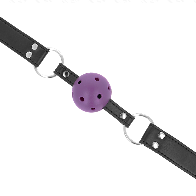 KINK - ATMUNGSAKTIVER BALL 4 CM KNEBEL MIT DOPPELNIET LILA 62,5 x 2,5 CM VERSTELLBAR 42-58 CM – Bild 2