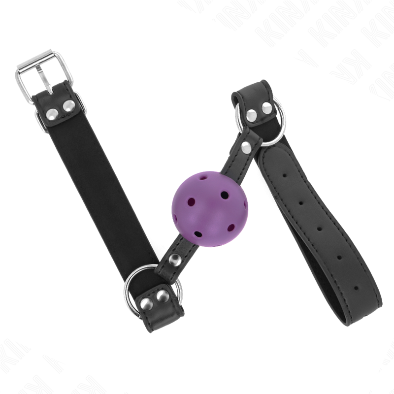 KINK - ATMUNGSAKTIVER BALL 4 CM KNEBEL MIT DOPPELNIET LILA 62,5 x 2,5 CM VERSTELLBAR 42-58 CM – Bild 4