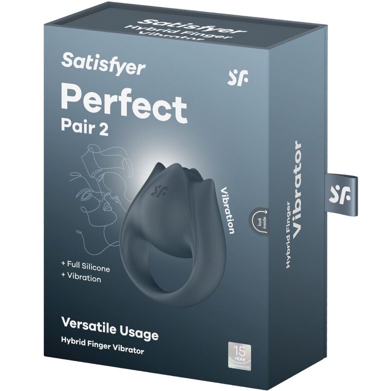 SATISFYER - PERFECT PAIR 2 MULTIVIBRATEUR 2 EN 1 ANNEAU PÉNIS ET STIMULATEUR DE DOIGTS GRIS – Image 9