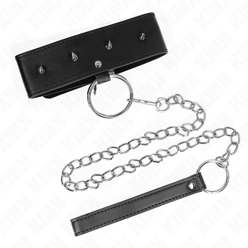 KINK - HALSKETTE 65 CM MIT LEINE MIT SILBERNEN NIETEN MODELL 2 VERSTELLBAR 36-43 CM X 5 CM – Bild 2