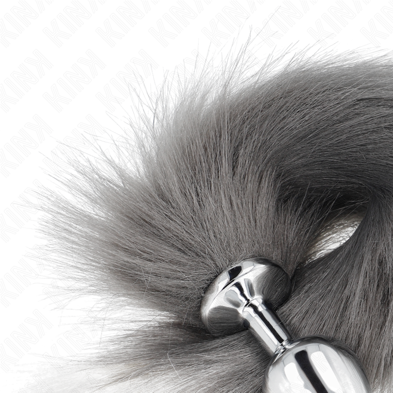 KINK - ANAL PLUG GRÖSSE M 8 X 3,5 CM MIT KUNSTSTOFFSCHWANZ 40 CM GRAU UND WEISS – Bild 4