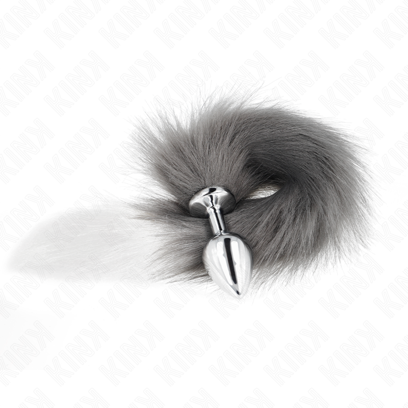 KINK - ANAL PLUG GRÖSSE M 8 X 3,5 CM MIT KUNSTSTOFFSCHWANZ 40 CM GRAU UND WEISS – Bild 3