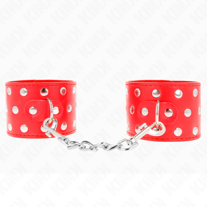 KINK - APPAREILS DE RETENUE POIGNETS AVEC FERMETURE PRESSION PLEINE DE RIVETS ROUGE AJUSTABLE 19-24 CM X 5,5 CM – Image 2