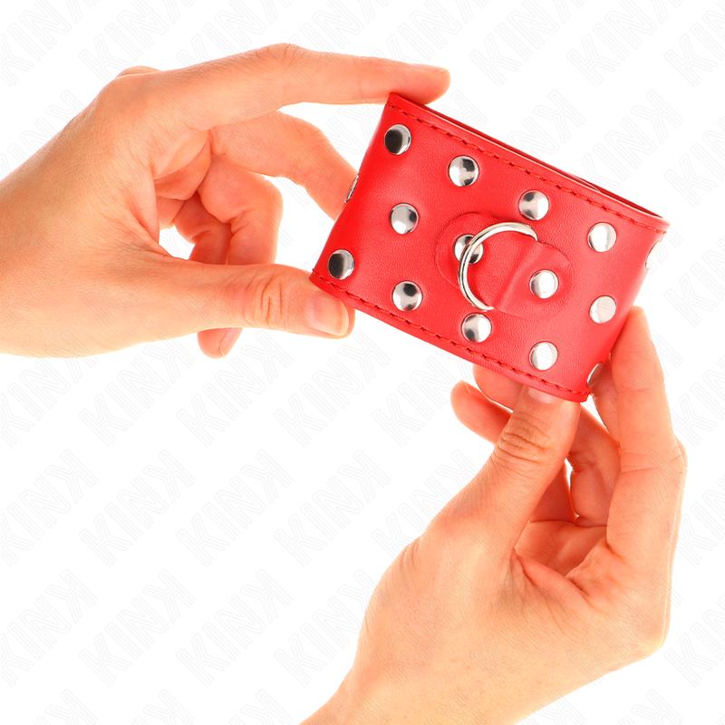 KINK - APPAREILS DE RETENUE POIGNETS AVEC FERMETURE PRESSION PLEINE DE RIVETS ROUGE AJUSTABLE 19-24 CM X 5,5 CM – Image 4
