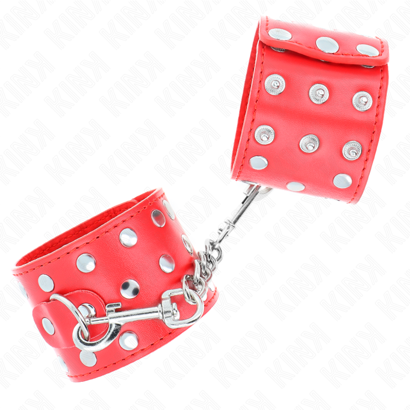 KINK - APPAREILS DE RETENUE POIGNETS AVEC FERMETURE PRESSION PLEINE DE RIVETS ROUGE AJUSTABLE 19-24 CM X 5,5 CM – Image 3