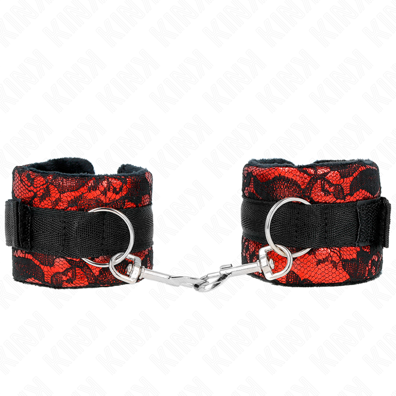 KINK - PUNHOS DE RENDA DE VELUDO CURTO E BIND DE NYLON VERMELHO / PRETO 23 X 6,5 CM - Image 2