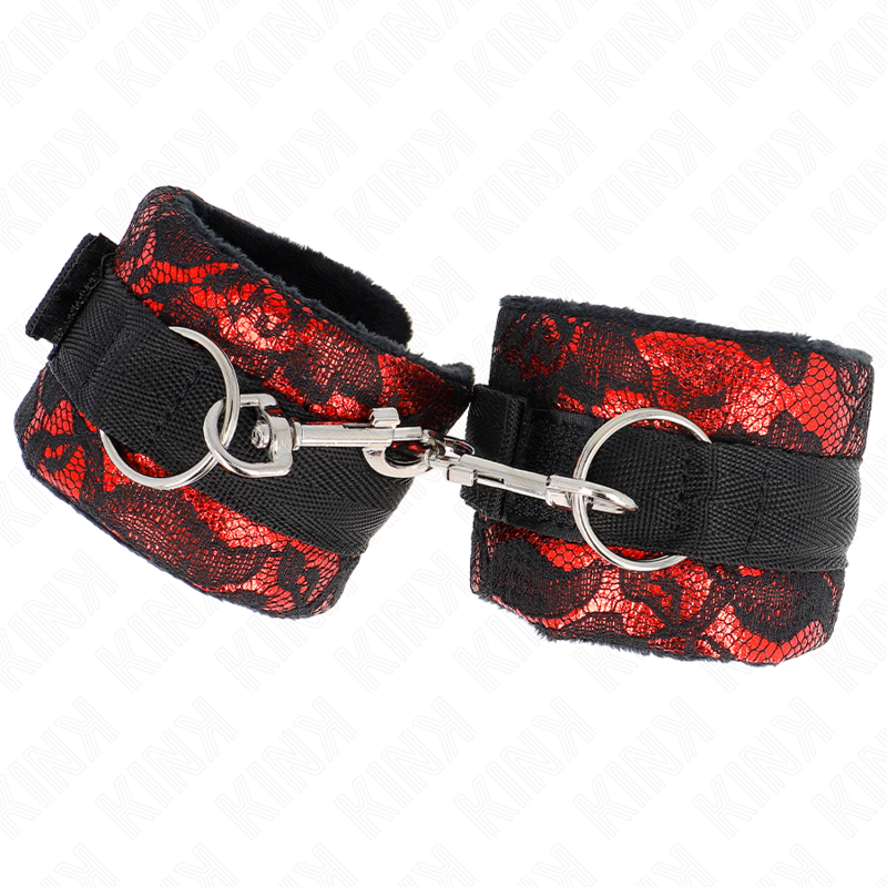 KINK - PUNHOS DE RENDA DE VELUDO CURTO E BIND DE NYLON VERMELHO / PRETO 23 X 6,5 CM - Image 3