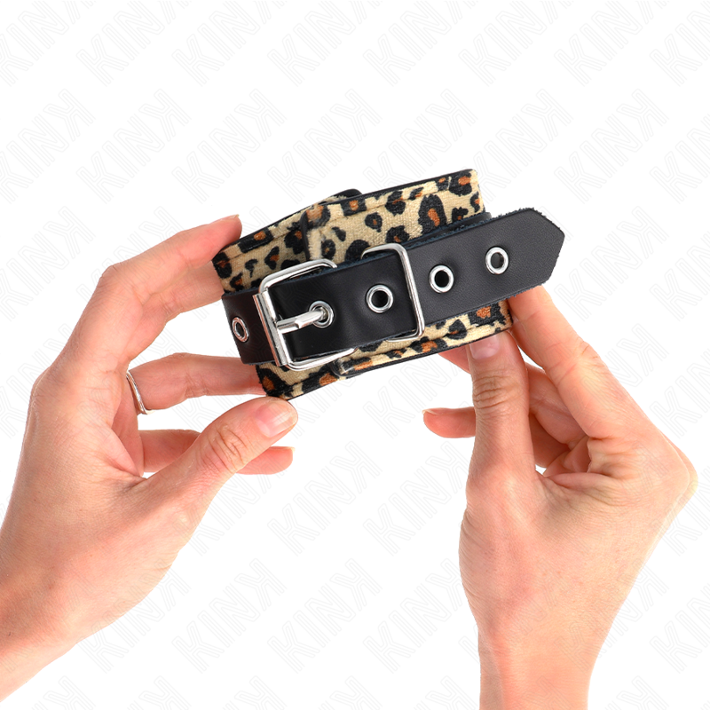 KINK - MUÑEQUERAS DE CUERO ESTILO LEOPARDO AJUSTABLE 18-29 CM X 5.5 CM - Imagen 4