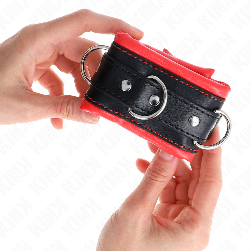 KINK - APPUI-POIGNETS LOURDS DOUBLÉS DE FOURRURE ROUGE AJUSTABLES 20-30 CM X 6 CM – Image 4