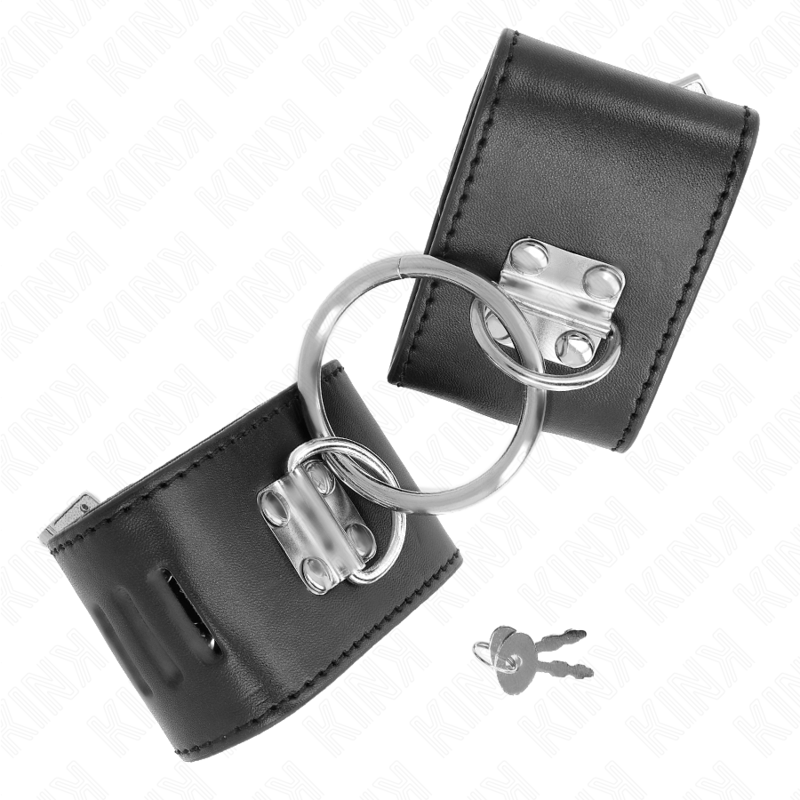 KINK - FESTE HANDGELENKFESSELN MIT RING UND VORHÄNGESCHLOSS VERSCHLUSS SCHWARZ VERSTELLBAR 16-23 CM X 5,5 CM – Bild 2