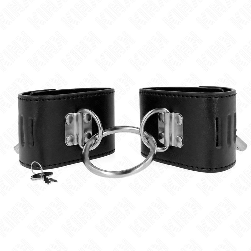 KINK - FESTE HANDGELENKFESSELN MIT RING UND VORHÄNGESCHLOSS VERSCHLUSS SCHWARZ VERSTELLBAR 16-23 CM X 5,5 CM – Bild 4