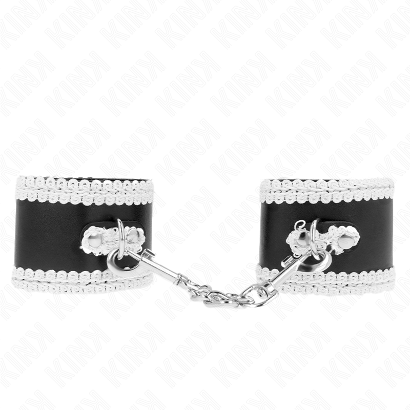 KINK - MUÑEQUERAS NEGRO CON ENCAJE DECORATIVO BLANCO AJUSTABLE 20-23 CM X 5.5 CM - Imagen 2