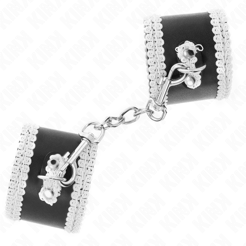 KINK - MUÑEQUERAS NEGRO CON ENCAJE DECORATIVO BLANCO AJUSTABLE 20-23 CM X 5.5 CM - Imagen 3
