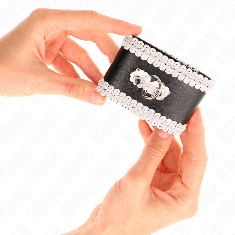KINK - MUÑEQUERAS NEGRO CON ENCAJE DECORATIVO BLANCO AJUSTABLE 20-23 CM X 5.5 CM - Imagen 4