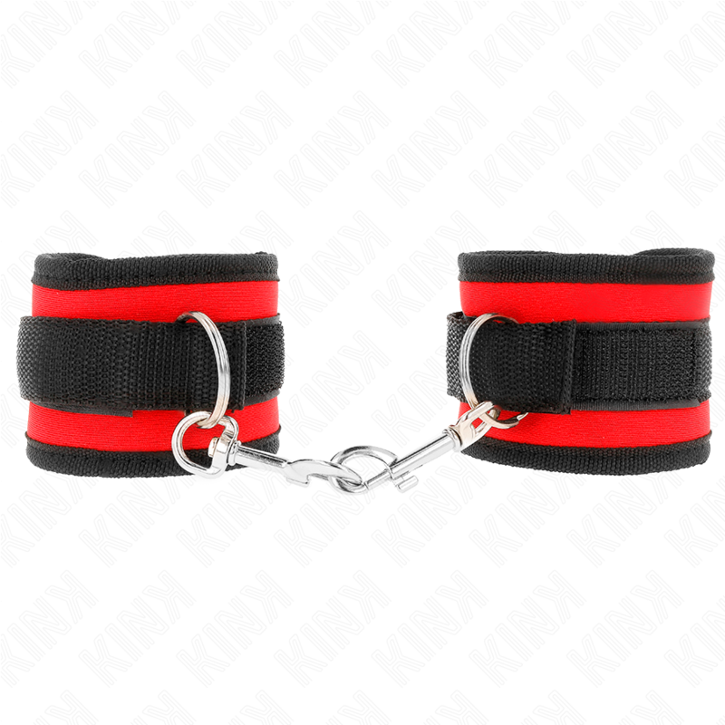 KINK - APPAREILS-POIGNETS À CROCHET ET BOUCLE EN NYLON ROUGE-NOIR MODÈLE 2 RÉGLABLE 18-35 CM X 6 CM – Image 2