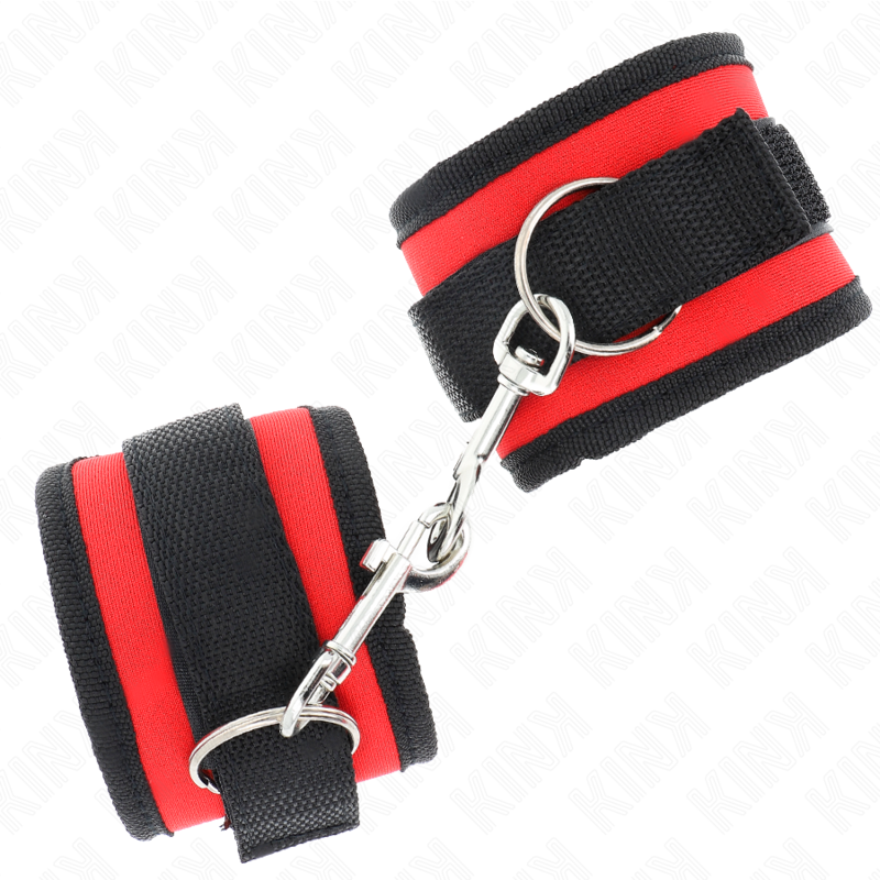 KINK - APPAREILS-POIGNETS À CROCHET ET BOUCLE EN NYLON ROUGE-NOIR MODÈLE 2 RÉGLABLE 18-35 CM X 6 CM – Image 3