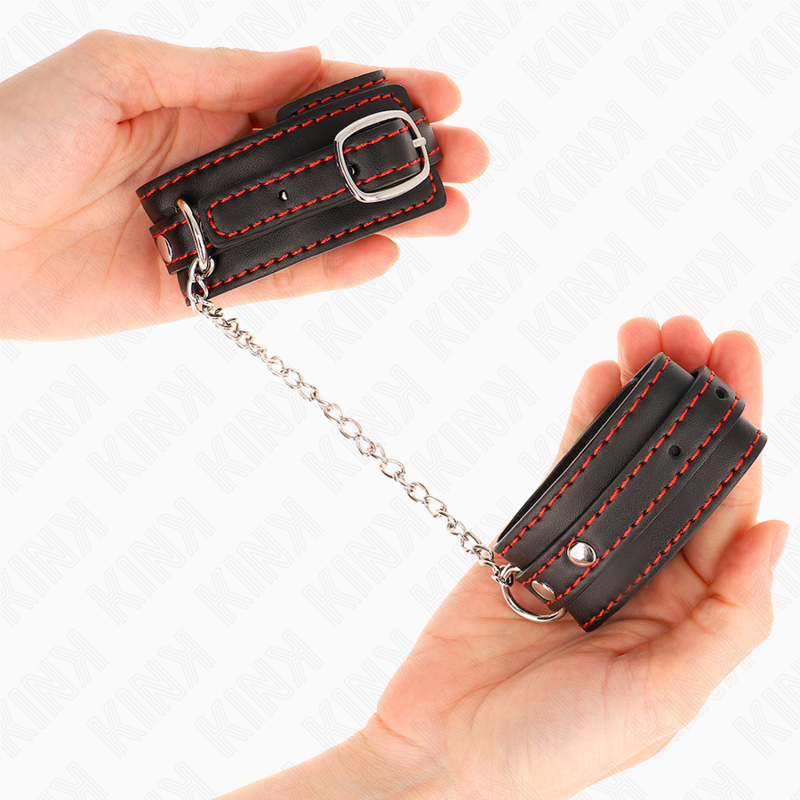 KINK - MUÑEQUERAS PEQUEÑA NEGRO CON DETALLES EN ROJO AJUSTABLE 14-24 CM X 3.5 CM - Imagen 3