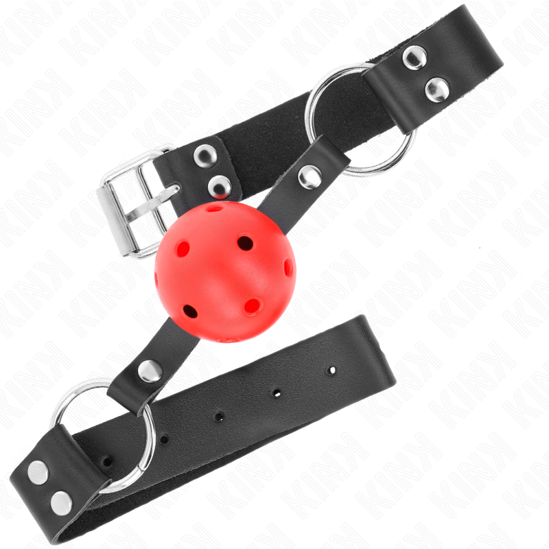 KINK - ATMUNGSAKTIVER BALL 4 CM KNEBEL MIT DOPPELNIET ROT 62,5 x 2,5 CM VERSTELLBAR 42-58 CM – Bild 3