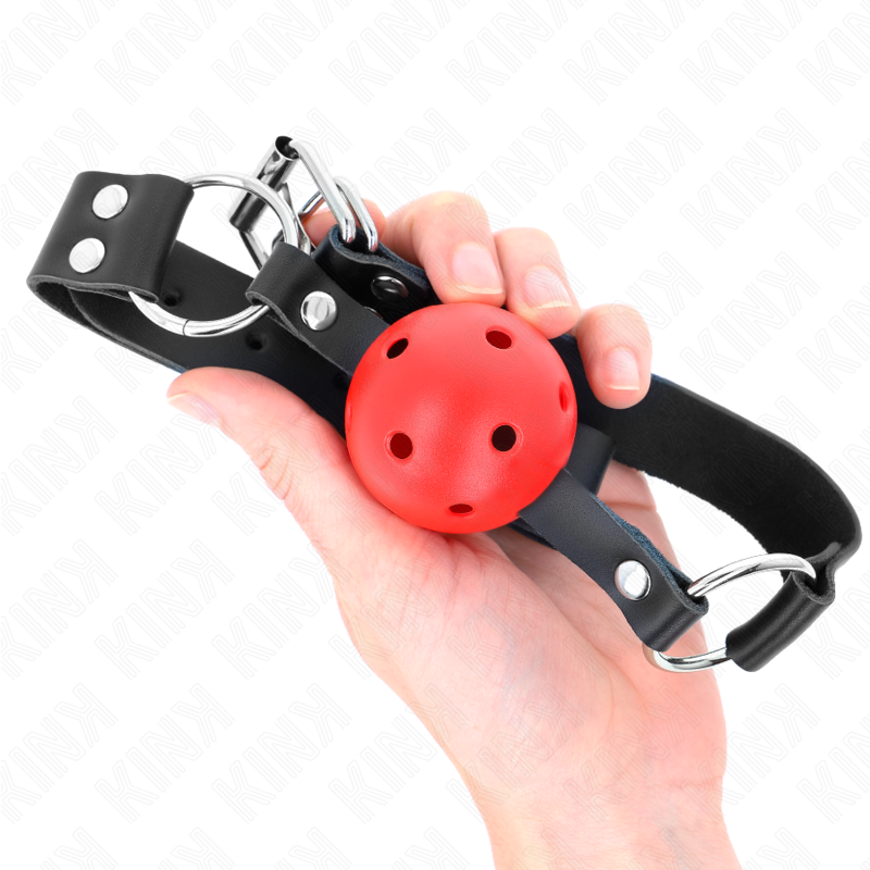 KINK - ATMUNGSAKTIVER BALL 4 CM KNEBEL MIT DOPPELNIET ROT 62,5 x 2,5 CM VERSTELLBAR 42-58 CM – Bild 2