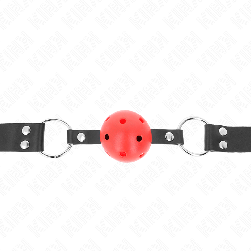 KINK - ATMUNGSAKTIVER BALL 4 CM KNEBEL MIT DOPPELNIET ROT 62,5 x 2,5 CM VERSTELLBAR 42-58 CM – Bild 4