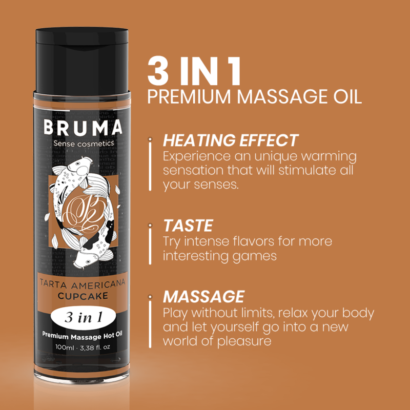 BRUMA - HUILE DE MASSAGE PREMIUM EFFET CHALEUR SAVEUR CUPCAKE 3 EN 1 - 100 ML – Image 3